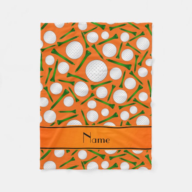 Personalised name orange golf balls tees fleece blanket (Front)
