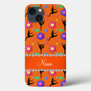 Personalised name orange gymnastics flowers iPhone 13 case