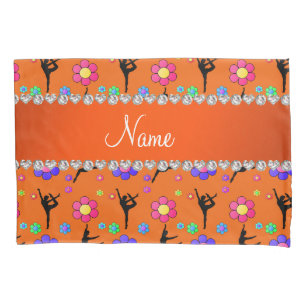 Personalised name orange gymnastics flowers pillowcase