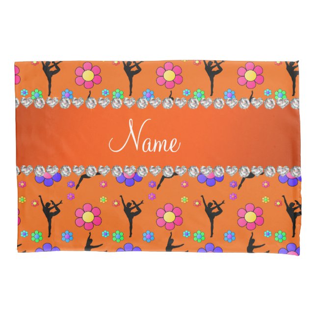 Personalised name orange gymnastics flowers pillowcase (Front)