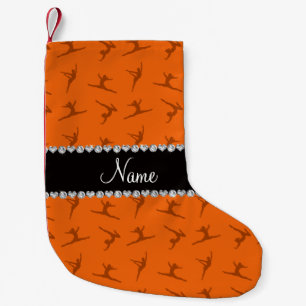 Personalised name orange gymnastics pattern small christmas stocking