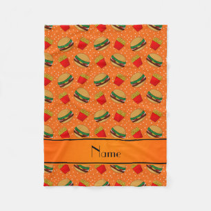 Personalised name orange hamburgers fries dots fleece blanket