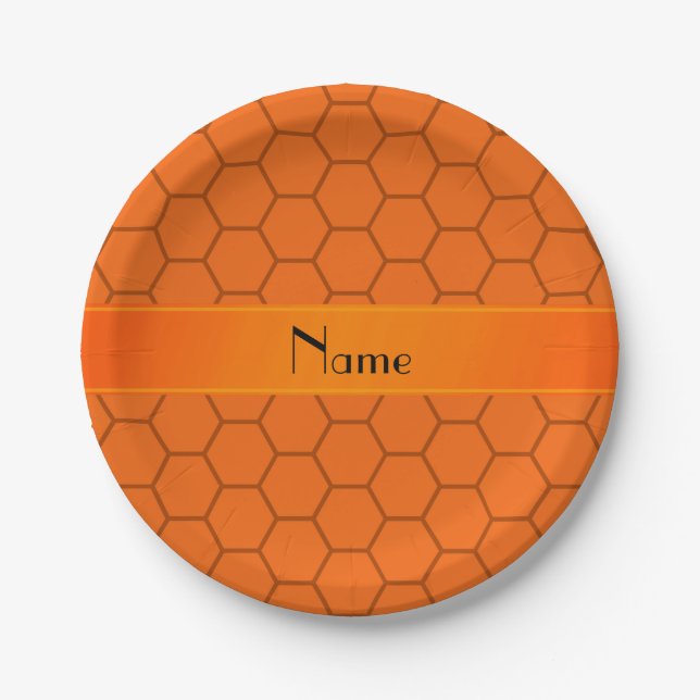 Personalised name orange honeycomb paper plate (Front)