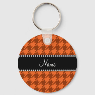 Personalised name orange houndstooth pattern key ring