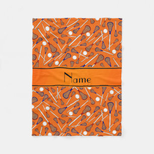 Personalised name orange lacrosse pattern fleece blanket