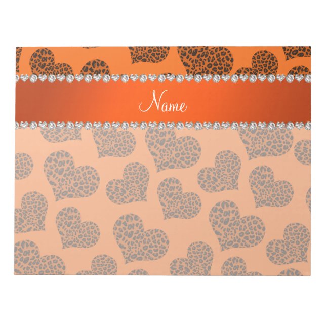 Personalised name orange leopard hearts notepad (Front)