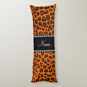 Personalised name orange leopard pattern body cushion