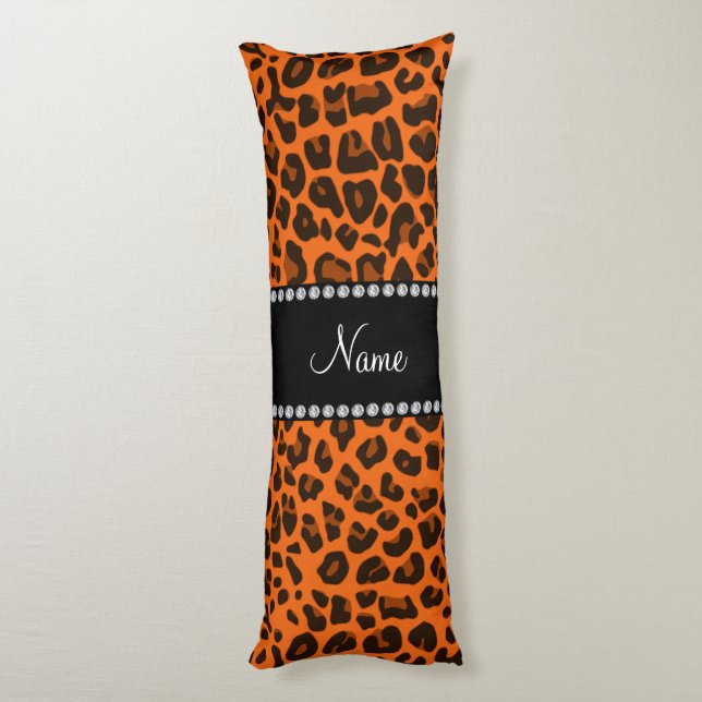 Personalised name orange leopard pattern body cushion (Back (Vertical))