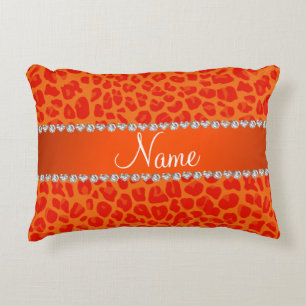 Personalised name orange leopard pattern decorative cushion