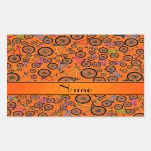 Personalised name orange mountain bikes rectangular sticker