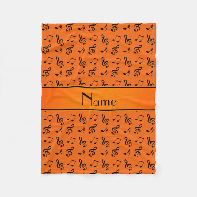 Personalised name orange music notes fleece blanket (Front)