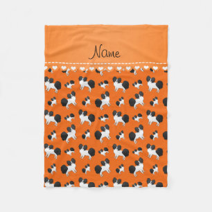 Personalised name orange Papillon dogs Fleece Blanket