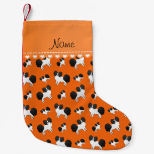 Personalised name orange Papillon dogs Small Christmas Stocking