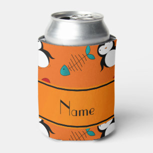 Personalised name orange penguins igloo fish squid can cooler