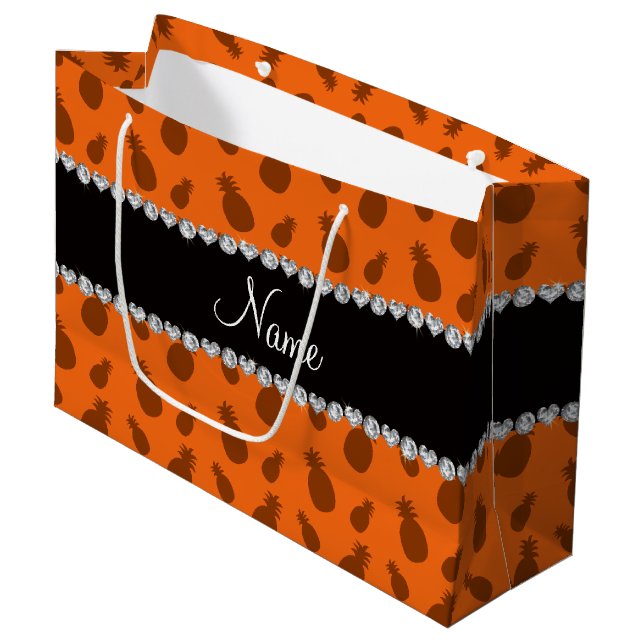 Personalised name orange pineapples large gift bag (Front Angled)