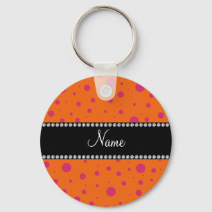 Personalised name orange pink polka dots key ring