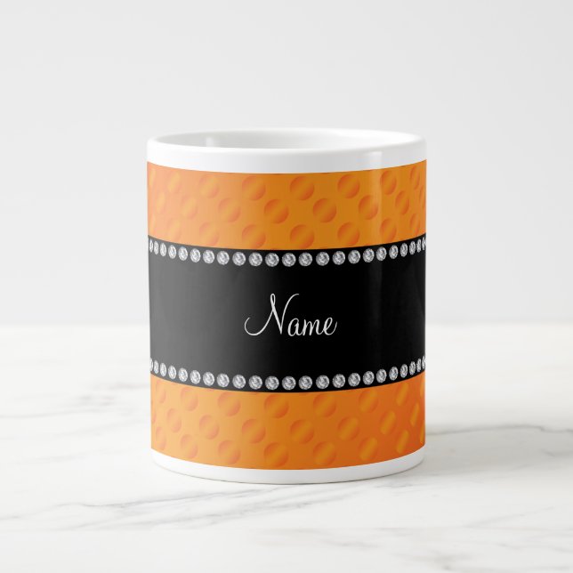 Personalised name orange polka dots large coffee mug (Front)