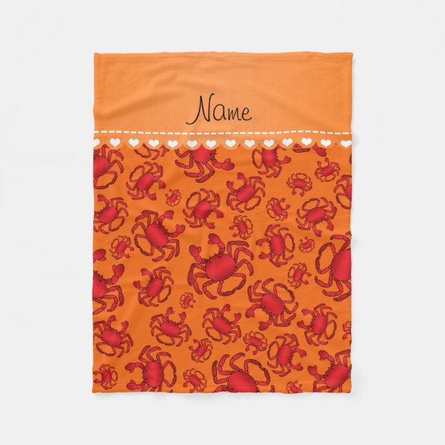Personalised name orange red crab pattern fleece blanket (Front)