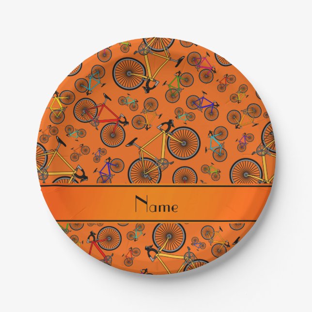 Personalised name orange road bikes paper plate (Front)