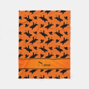 Personalised name orange rodeo bull riding pattern fleece blanket