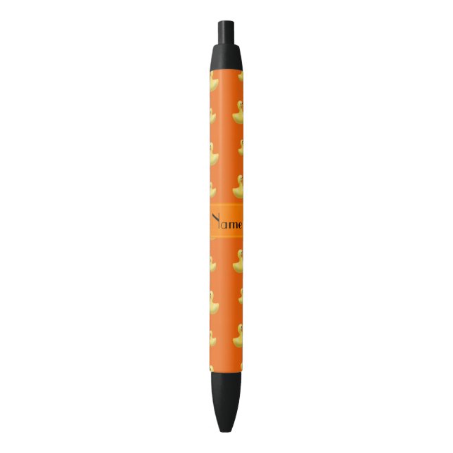Personalised name orange rubber duck pattern black ink pen (Front Vertical)