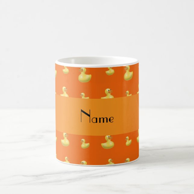 Personalised name orange rubber duck pattern coffee mug (Center)
