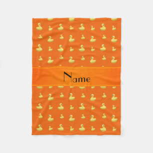 Personalised name orange rubber duck pattern fleece blanket