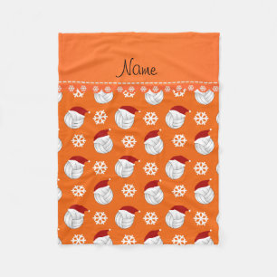 Personalised name orange volleyballs santa hats fleece blanket