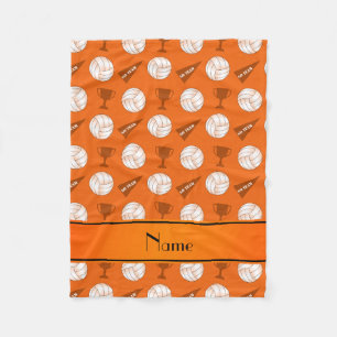 Personalised name orange volleyballs trophy flag fleece blanket