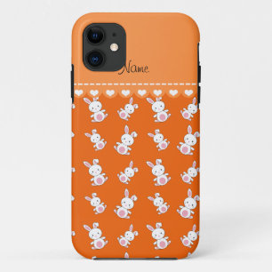 Personalised name orange white bunnies iPhone 11 case