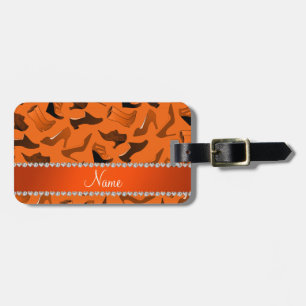Personalised name orange women's shoes pattern luggage tag