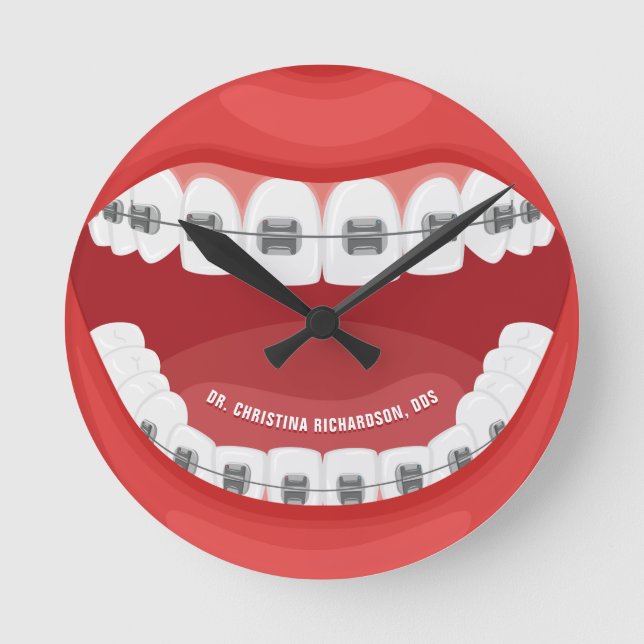 Personalised Name Orthodontic Office Dental Braces Round Clock (Front)