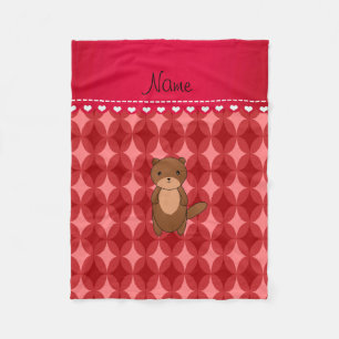 Personalised name otter red circle diamonds fleece blanket