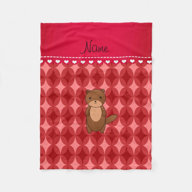 Personalised name otter red circle diamonds fleece blanket (Front)