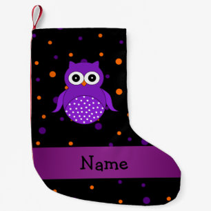 Personalised name owl halloween polka dots small christmas stocking