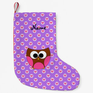 Personalised name owl purple heart dots small christmas stocking