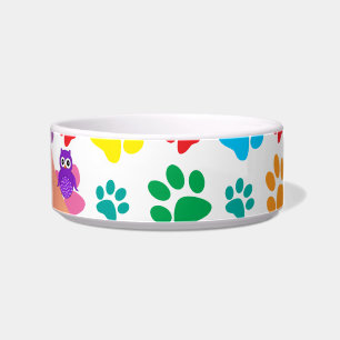 Personalised name owl rainbow paws bowl
