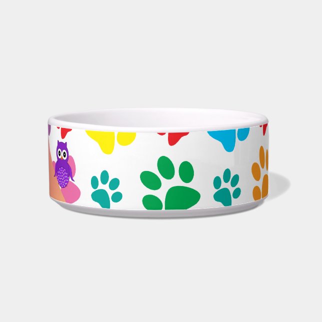 Personalised name owl rainbow paws bowl (Right)