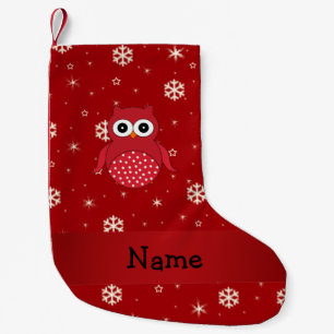 Personalised name owl red snowflakes small christmas stocking