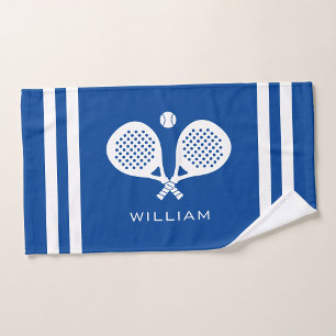 Personalised Name Padel Tennis Blue Stripes Hand Towel