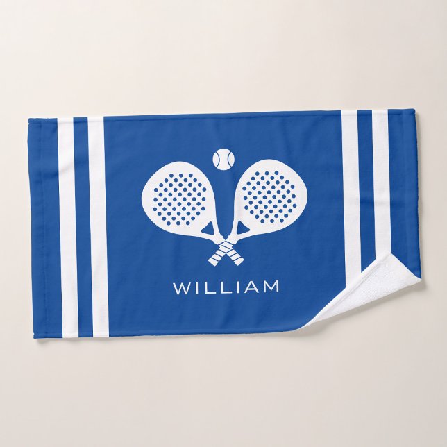 Personalised Name Padel Tennis Blue Stripes Hand Towel (Creator Uploaded)