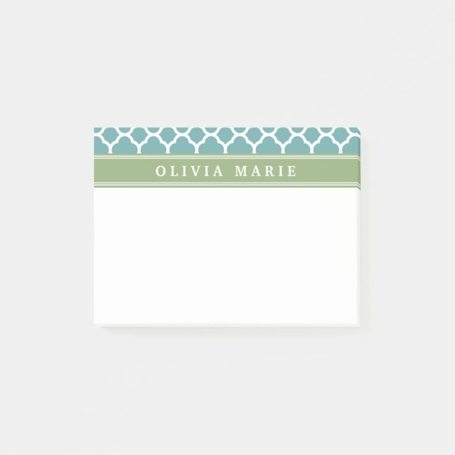 Personalised Name Pale Blue Quatrefoil Pattern Post-it Notes (Front)