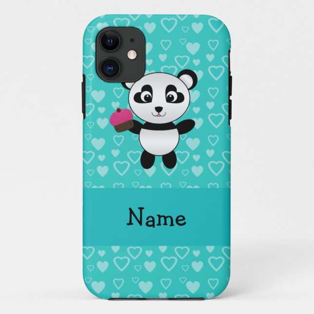 Personalised name panda cupcake turquoise hearts Case-Mate iPhone case (Back)