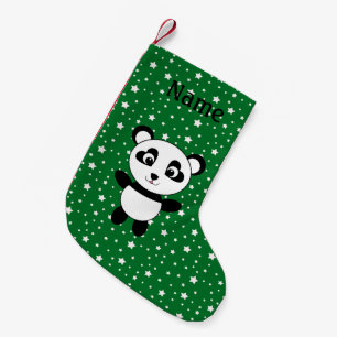Personalised name panda green stars small christmas stocking