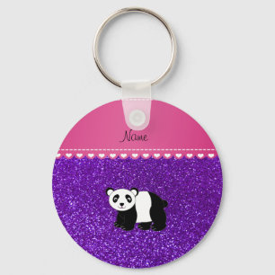 Personalised name panda indigo purple glitter key ring