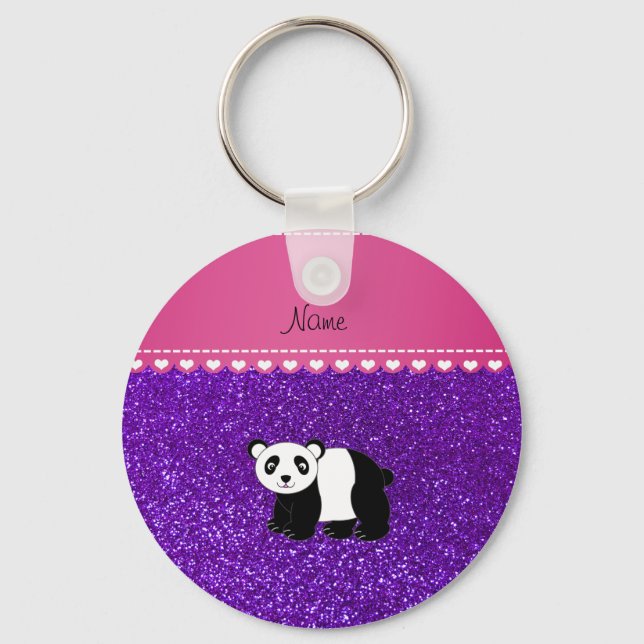 Personalised name panda indigo purple glitter key ring (Front)