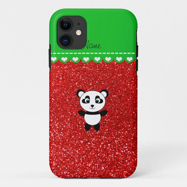 Personalised name panda neon red glitter Case-Mate iPhone case (Back)