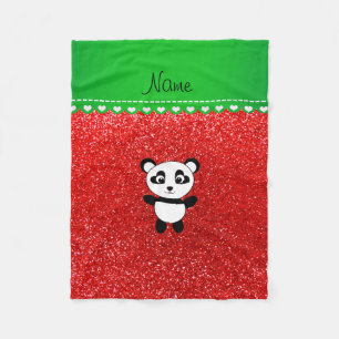 Personalised name panda neon red glitter fleece blanket