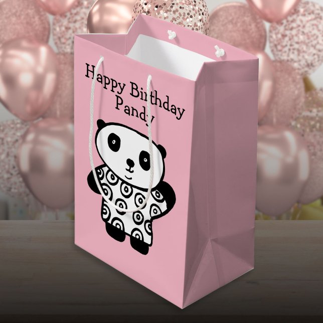Personalised Name Panda Pink Happy Birthday Medium Gift Bag (Personalized Name Panda Pink Happy Birthday Medium Gift Bag)
