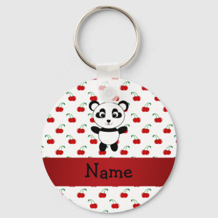 Personalised name panda red cherries key ring